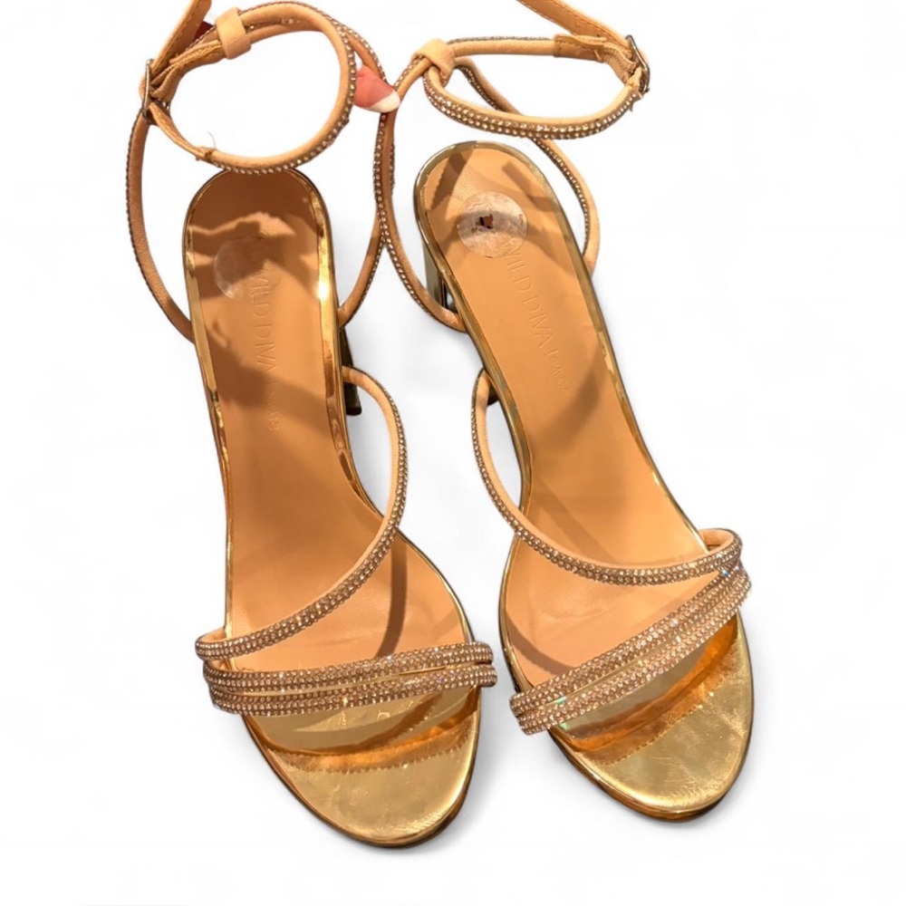 Wild Diva Lounge Gold Strappy Heels
